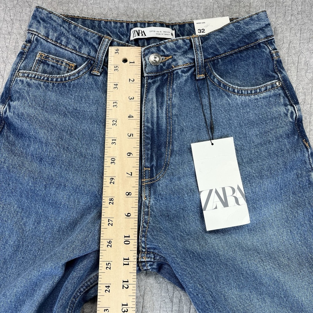 New ZARA baggy wide leg Jeans Women (0)24X32 High Rise Light‎ Wash  disco - Picture 6 of 16